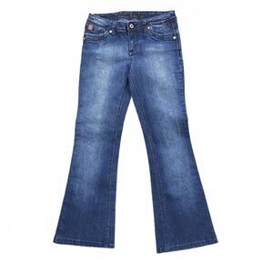 Vintage Y2K Foxy Jeans Low Rise Flare Bootcut Size 14 Medium Blue Stretch Denim